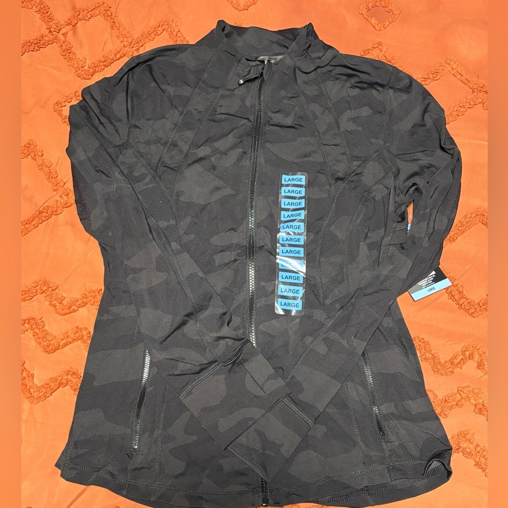 Athletic Black Camouflage Zip-Up Jacket